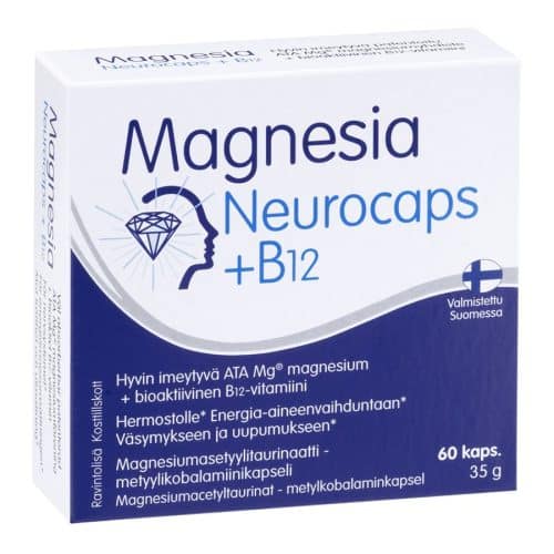 Magnesia Neurocaps B12 ATA magnesium acetyl taurinate vegan capsules nervous system support Finland