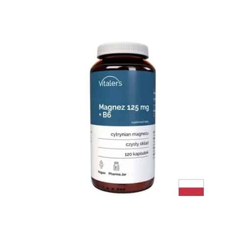 Magnesium 125 mg Vitamin B6 120 capsules Vitaler’s supplement bottle